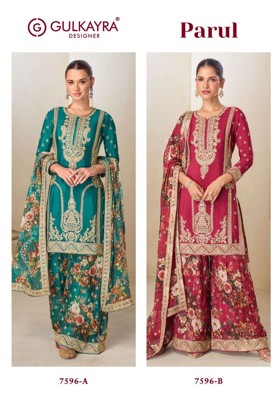 PARUL BY GULKAYRA DESIGNER IN REAL CHINON DIGITAL PRINT WITH EMBROIDERY WORK 