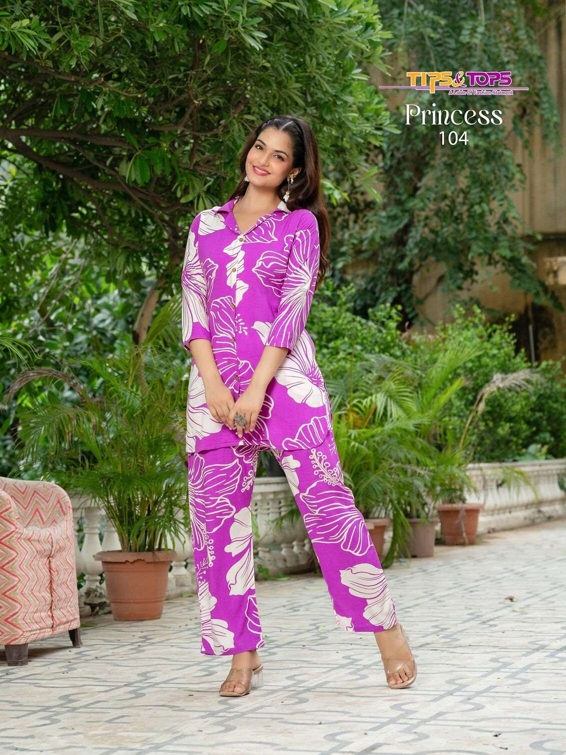 PRINCESS BY TIPS & TOPS IN HEAVY RAYON PRINTED SHIRT STYLE WITH PANT POCKET CO-ORD SET 