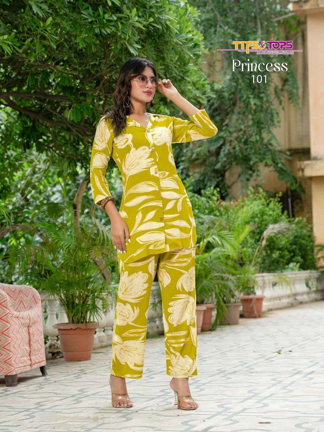 PRINCESS BY TIPS & TOPS IN HEAVY RAYON PRINTED SHIRT STYLE WITH PANT POCKET CO-ORD SET 