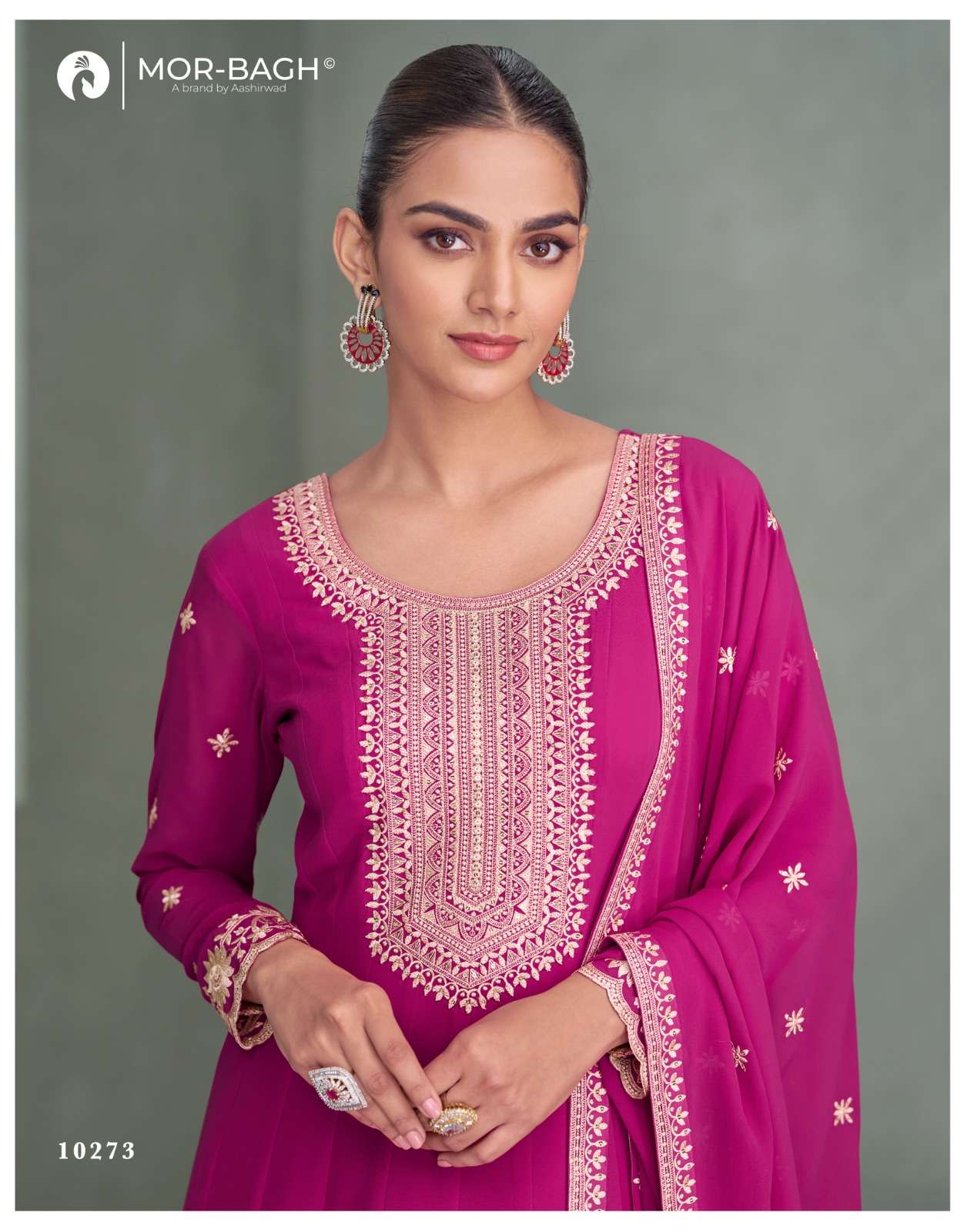 PURVA BY AASHIRWAD CREATION IN REAL GEROGETTE WITH FRONT NECK BACK EMBROIDERY 