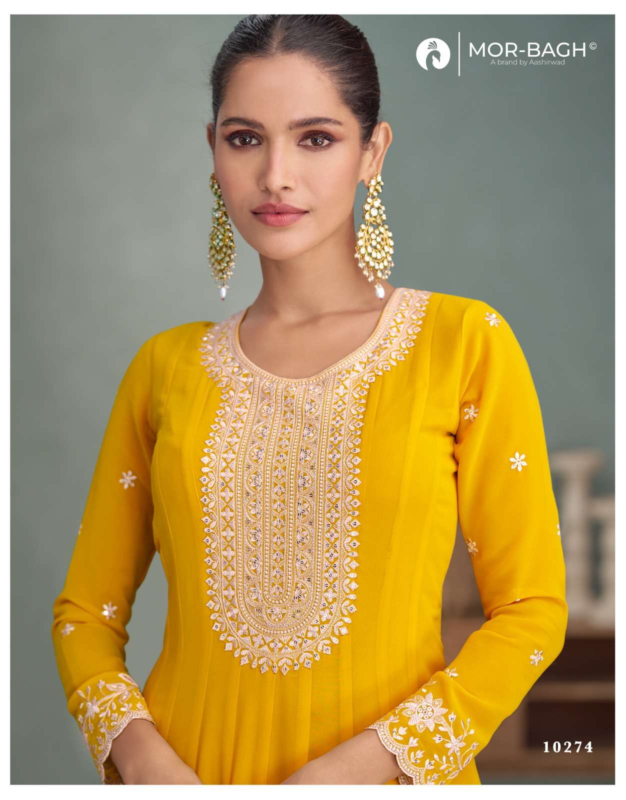 PURVA BY AASHIRWAD CREATION IN REAL GEROGETTE WITH FRONT NECK BACK EMBROIDERY 