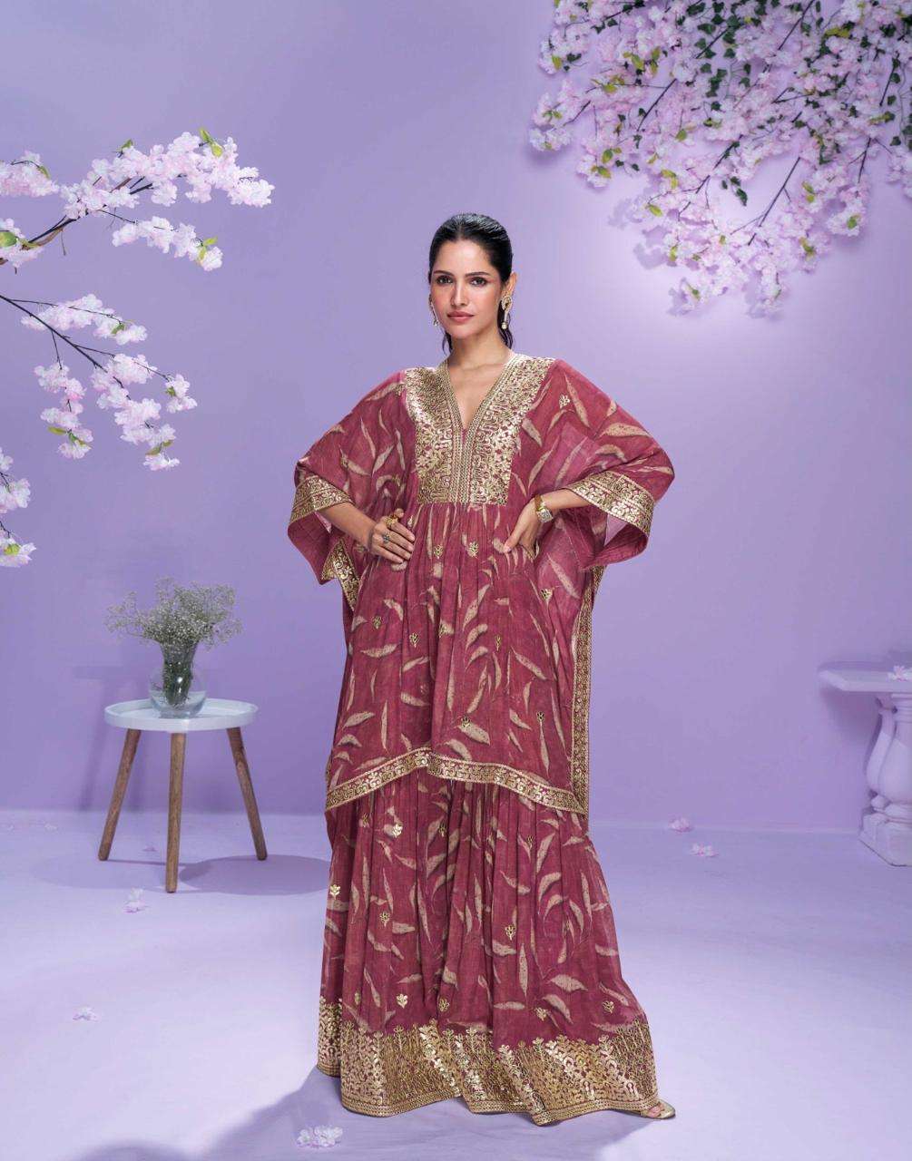 RAAHI BY SAYURI DESIGNER IN PREMIUM REAL GEROGETTE KAFTAN WITH EMBROIDERED WORK 