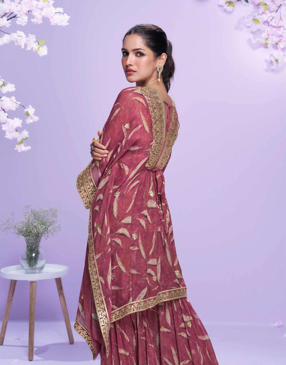 RAAHI BY SAYURI DESIGNER IN PREMIUM REAL GEROGETTE KAFTAN WITH EMBROIDERED WORK 