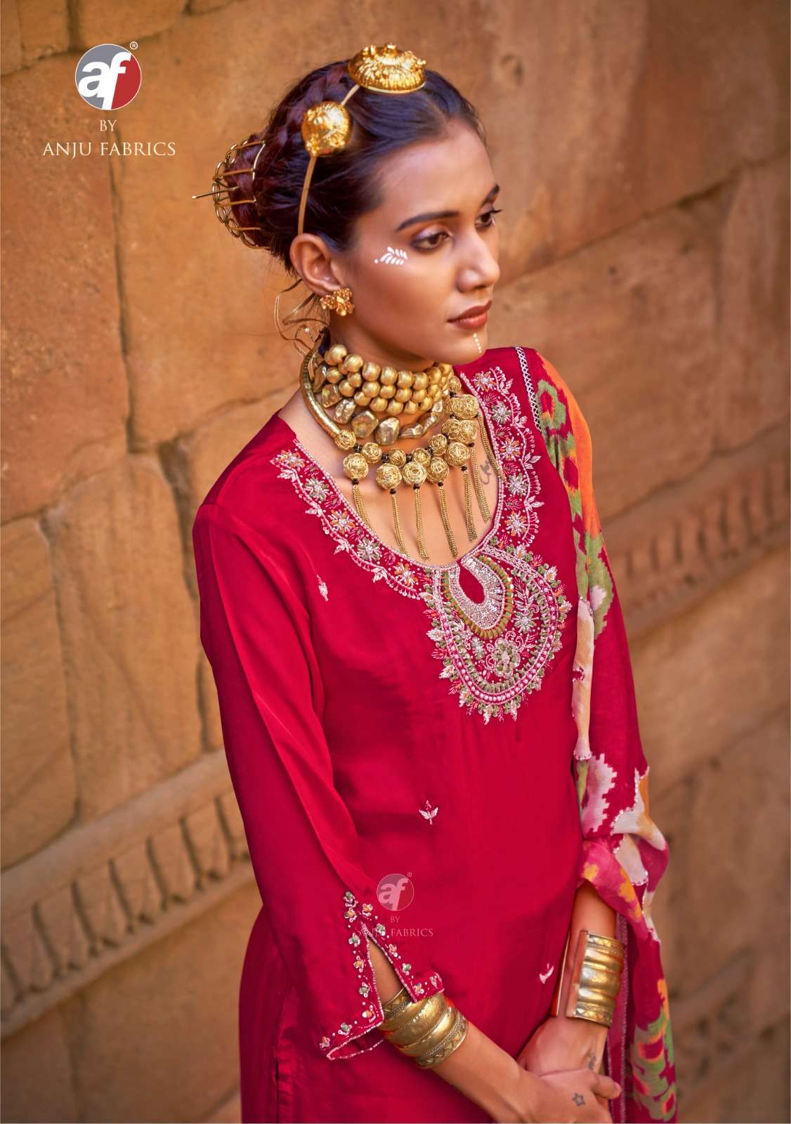 RAJ KOTHI BY ANJU FABRICS IN PURE NATURAL CREPE KURTI PANT WITH CHINNON DIGITAL PRINT DUPATTA 