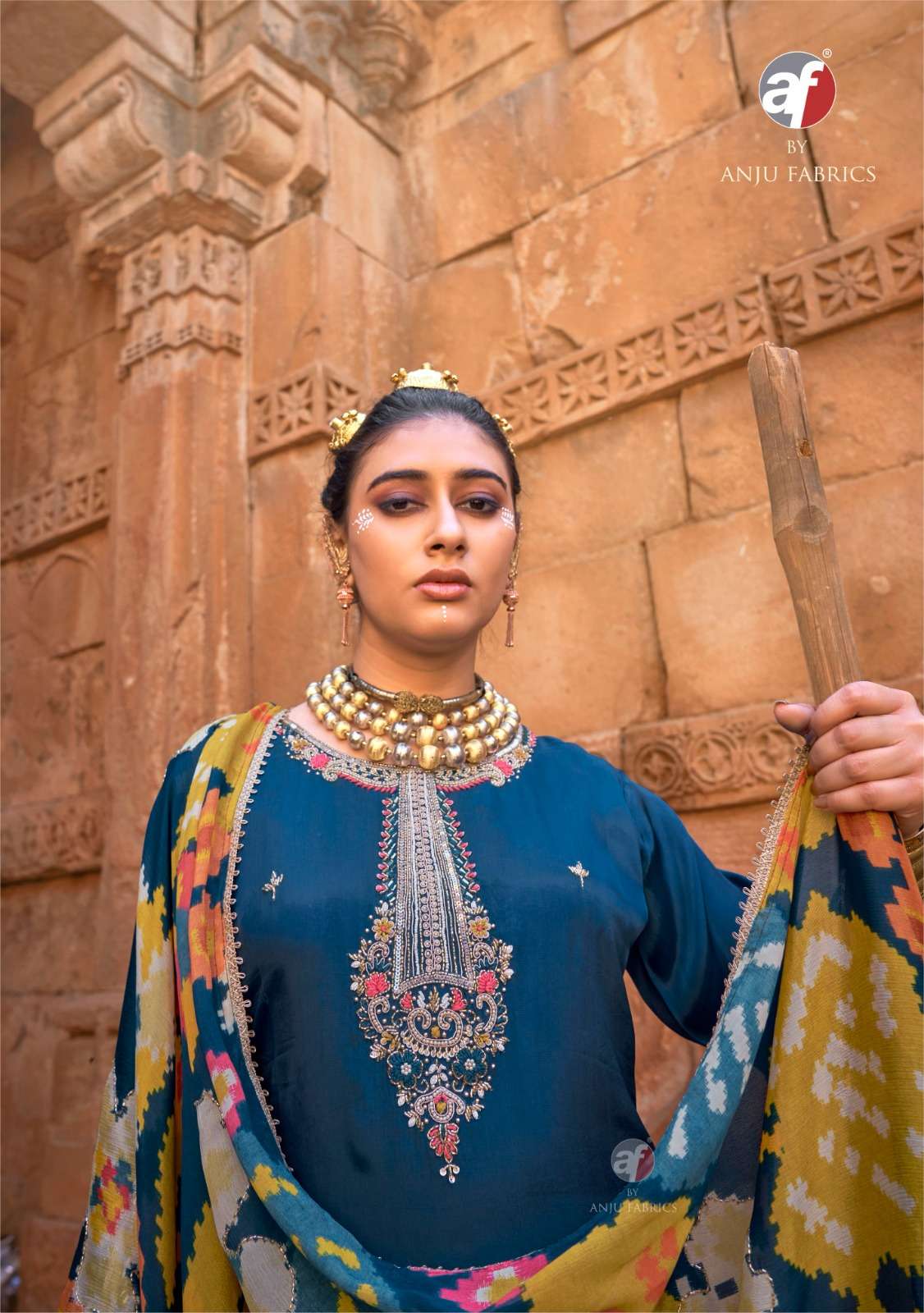 RAJ KOTHI BY ANJU FABRICS IN PURE NATURAL CREPE KURTI PANT WITH CHINNON DIGITAL PRINT DUPATTA 