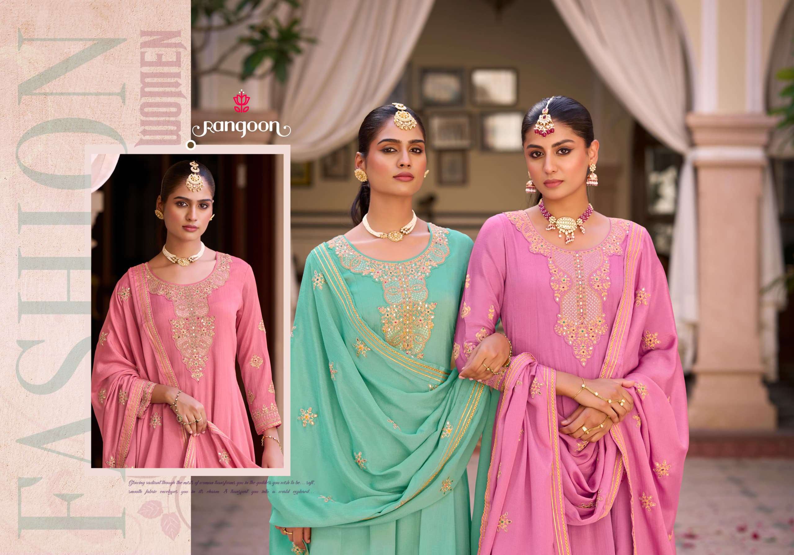 RAKSHA BY RANGOON IN PURE SILK WITH EMBROIDERY CODE WORK ANARKALI STYLE 