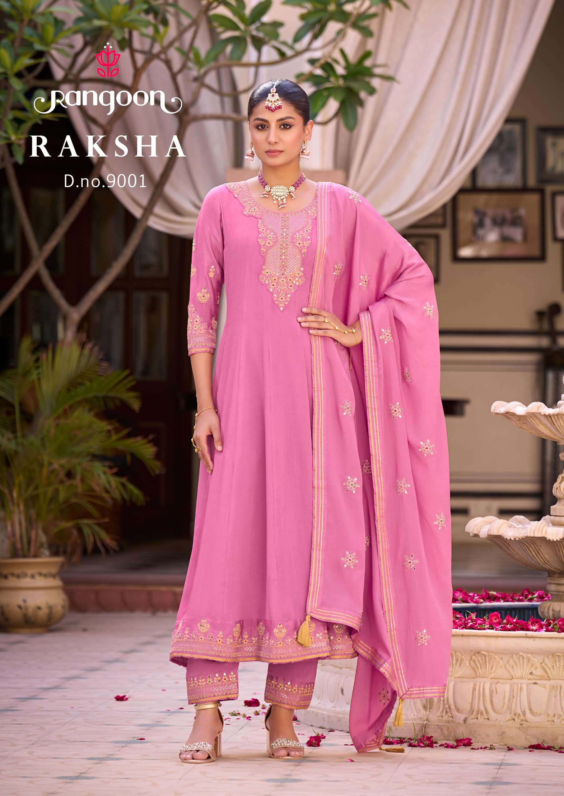 RAKSHA BY RANGOON IN PURE SILK WITH EMBROIDERY CODE WORK ANARKALI STYLE 