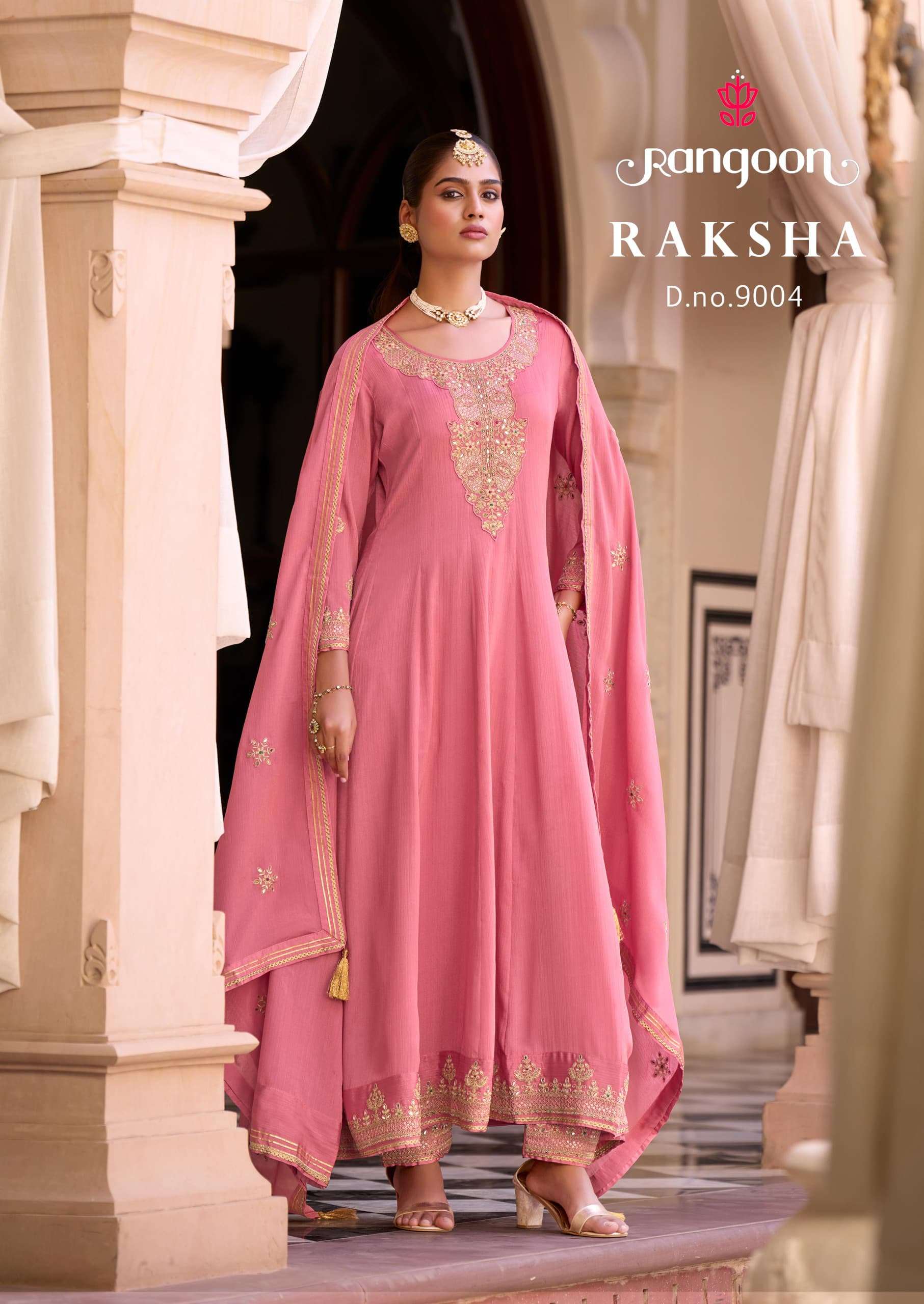 RAKSHA BY RANGOON IN PURE SILK WITH EMBROIDERY CODE WORK ANARKALI STYLE 