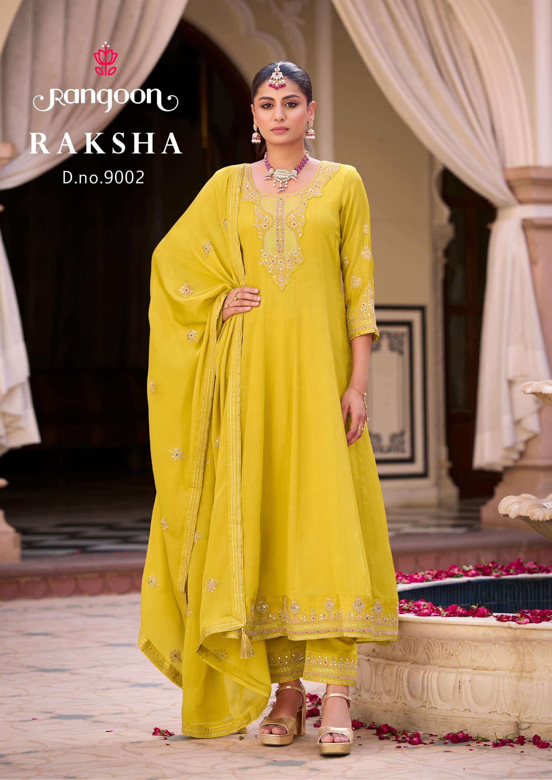 RAKSHA BY RANGOON IN PURE SILK WITH EMBROIDERY CODE WORK ANARKALI STYLE 