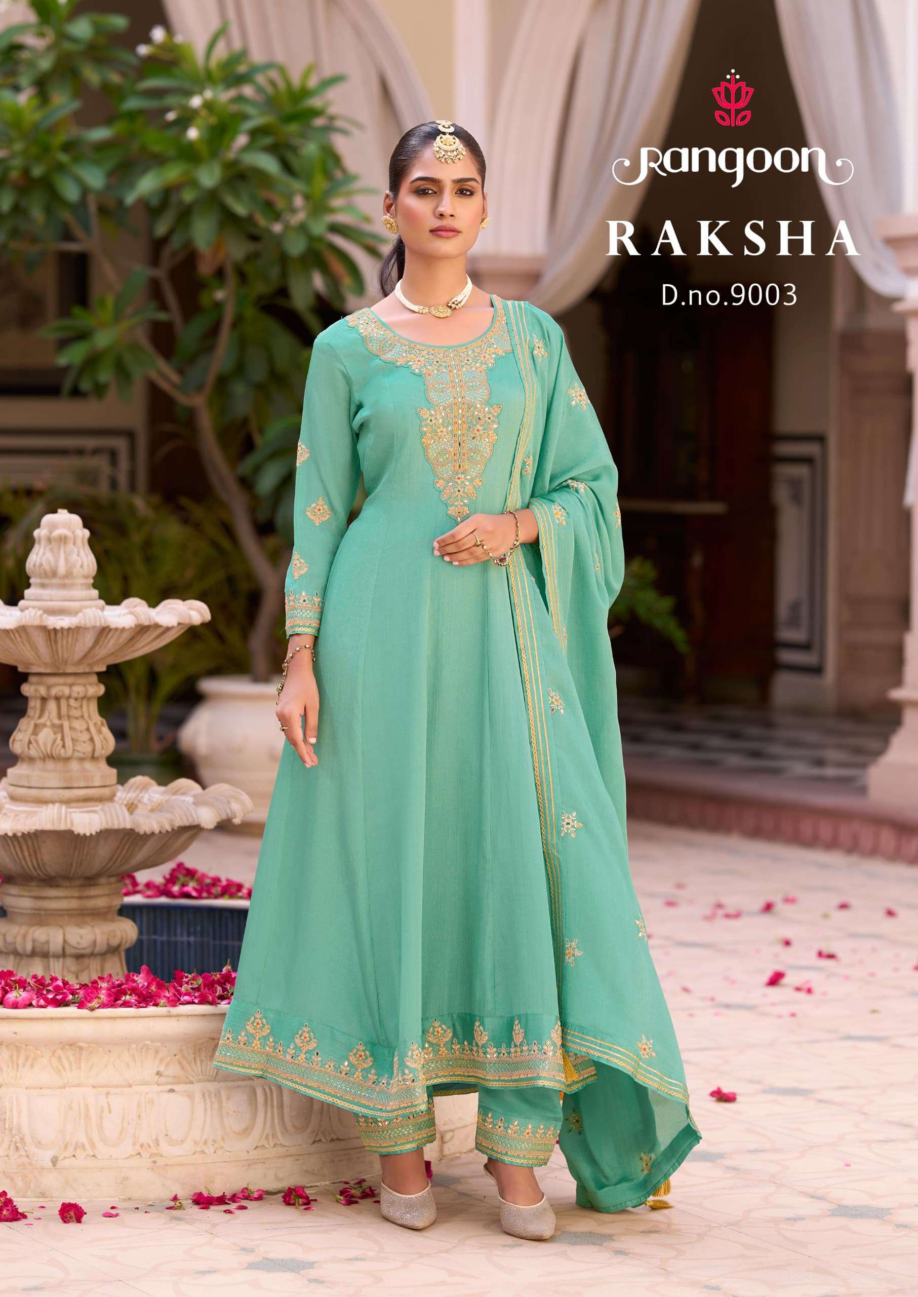 RAKSHA BY RANGOON IN PURE SILK WITH EMBROIDERY CODE WORK ANARKALI STYLE 