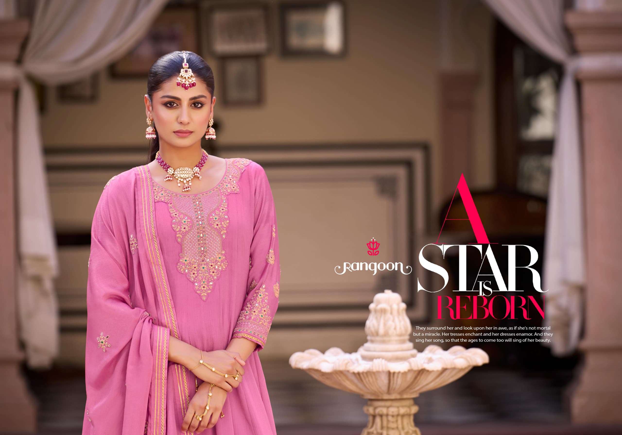 RAKSHA BY RANGOON IN PURE SILK WITH EMBROIDERY CODE WORK ANARKALI STYLE 