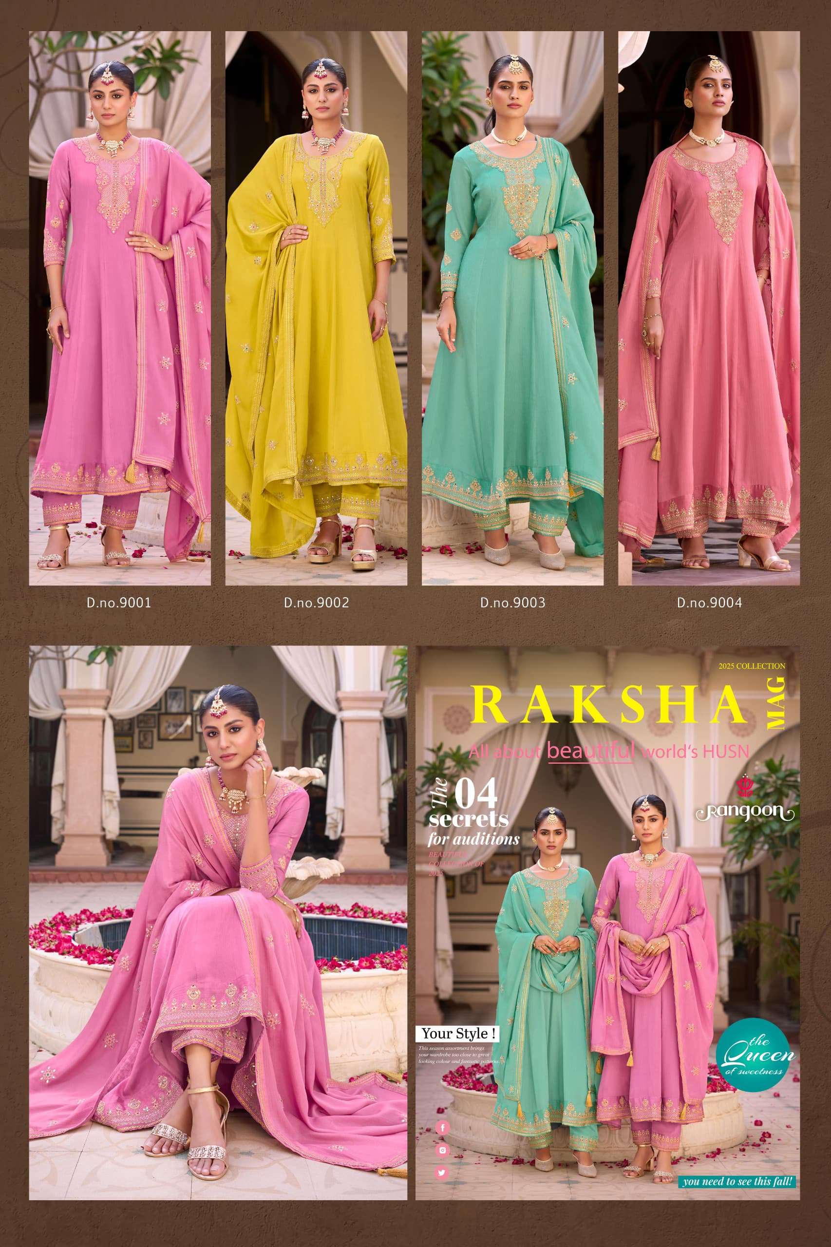 RAKSHA BY RANGOON IN PURE SILK WITH EMBROIDERY CODE WORK ANARKALI STYLE 