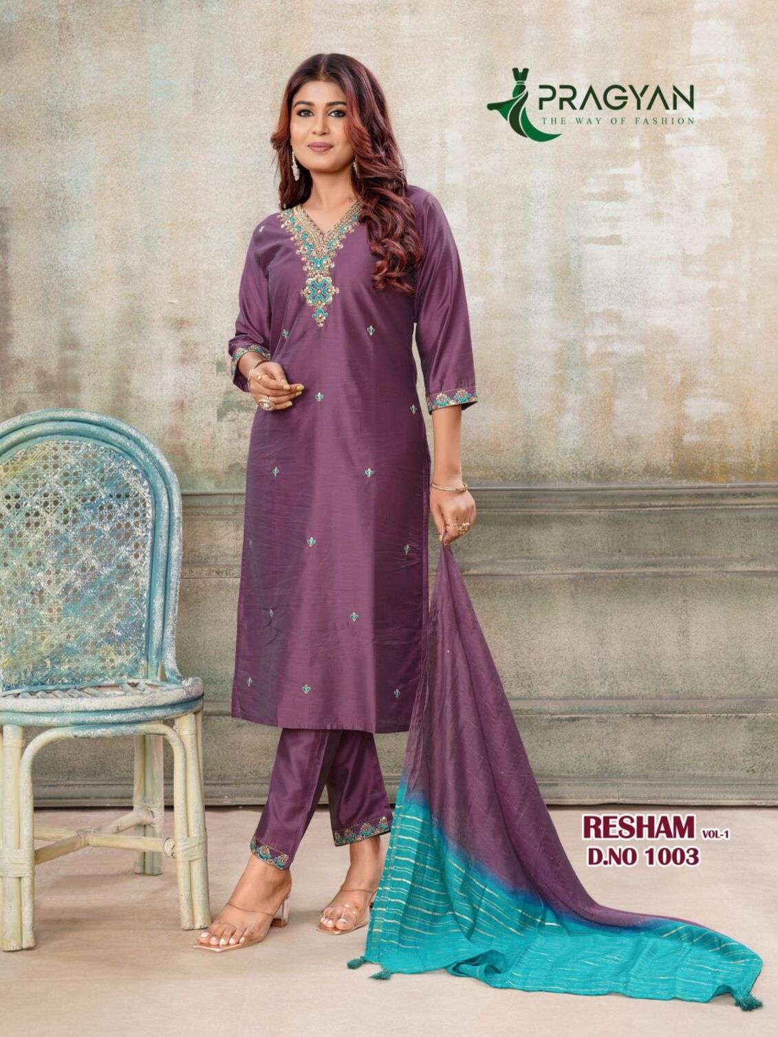 RESHAM VOL-1 BY PRAGYAN IN HEAVY CHANDERI FABRIC WITH FANCY EMBROIDERY WORK STREGHT CUT TOP