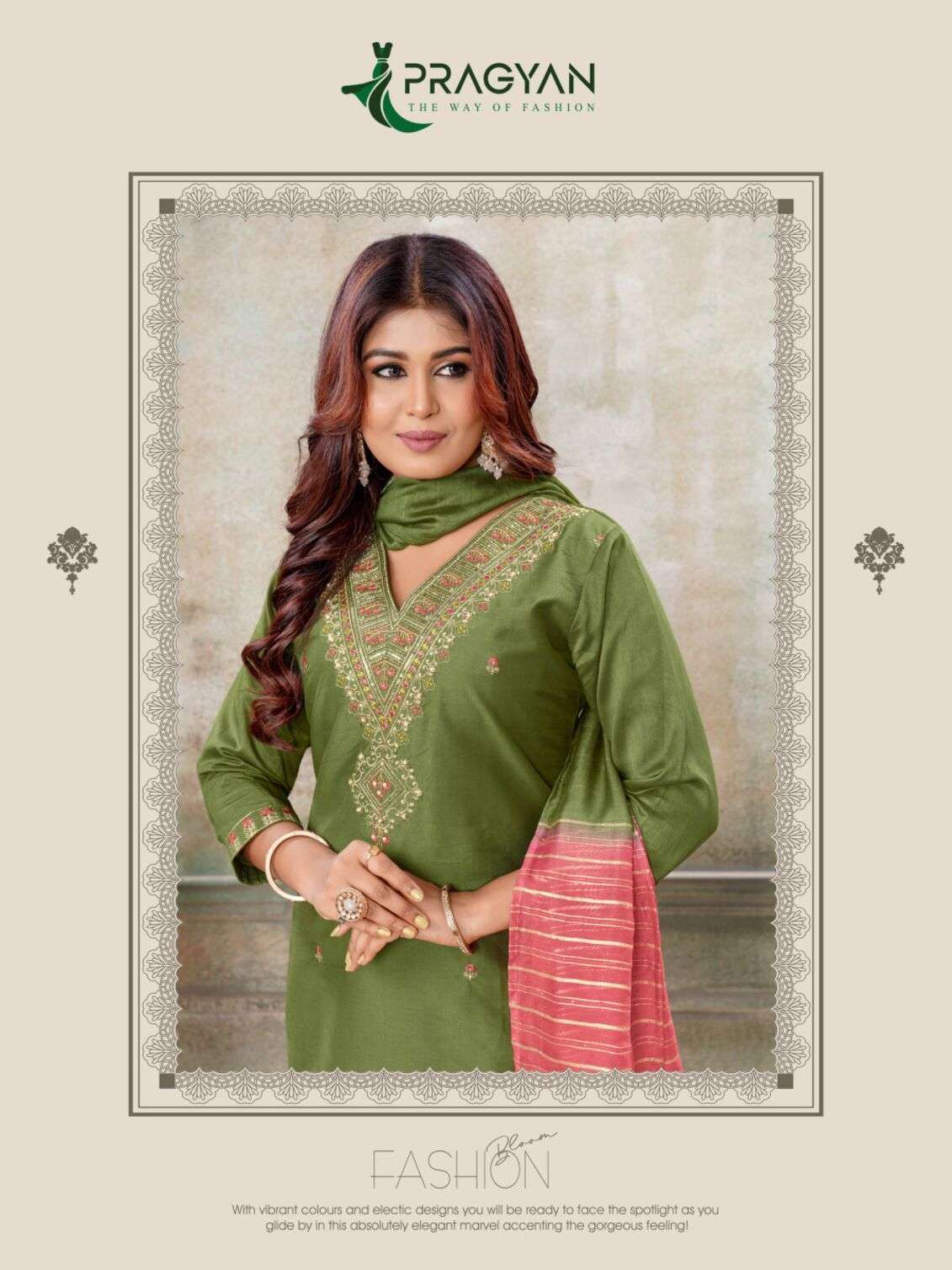 RESHAM VOL-1 BY PRAGYAN IN HEAVY CHANDERI FABRIC WITH FANCY EMBROIDERY WORK STREGHT CUT TOP