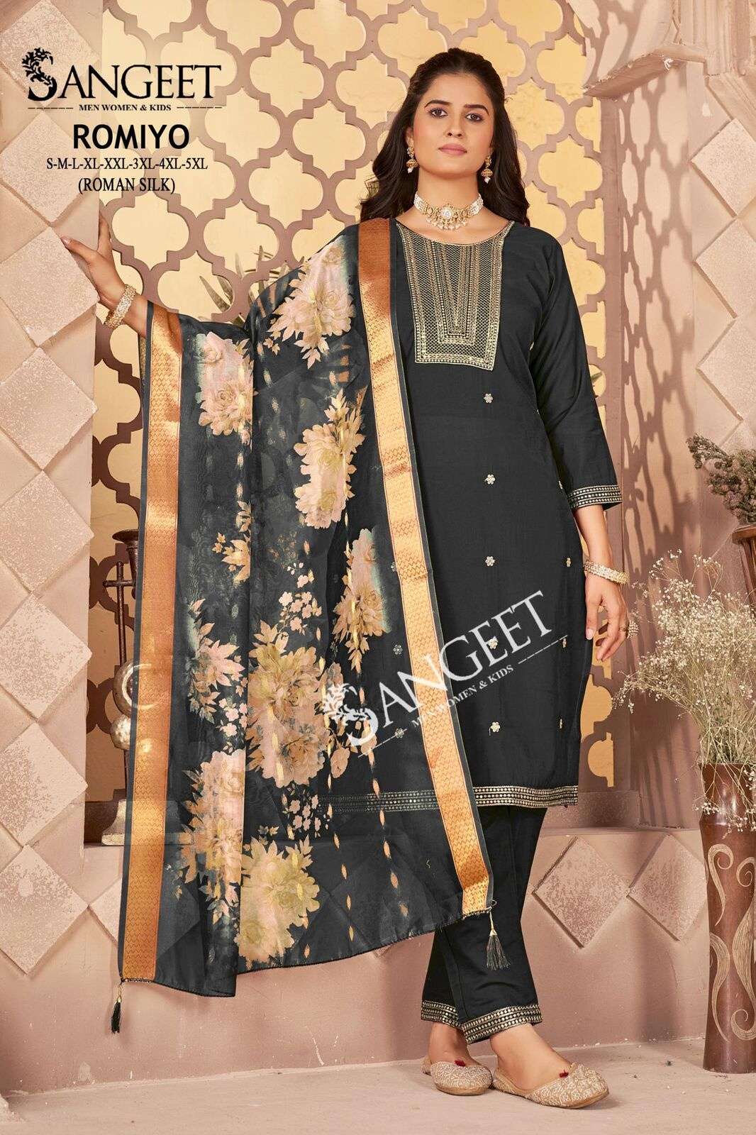 ROMIYO BY SANGEET IN ROMAN SILK WITH FULL EMBROIDERY SEQUENCE WORK 