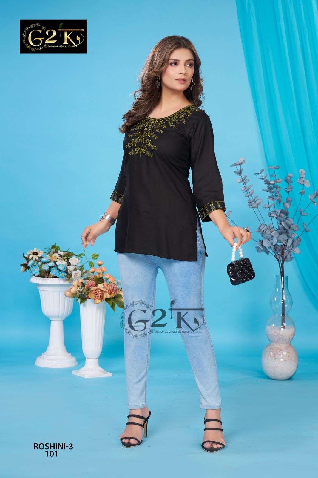 ROSHINI VOL-3 BY G2K IN AMZAING RAYON SHORT TOP WITH EMBROIDERY WORK 