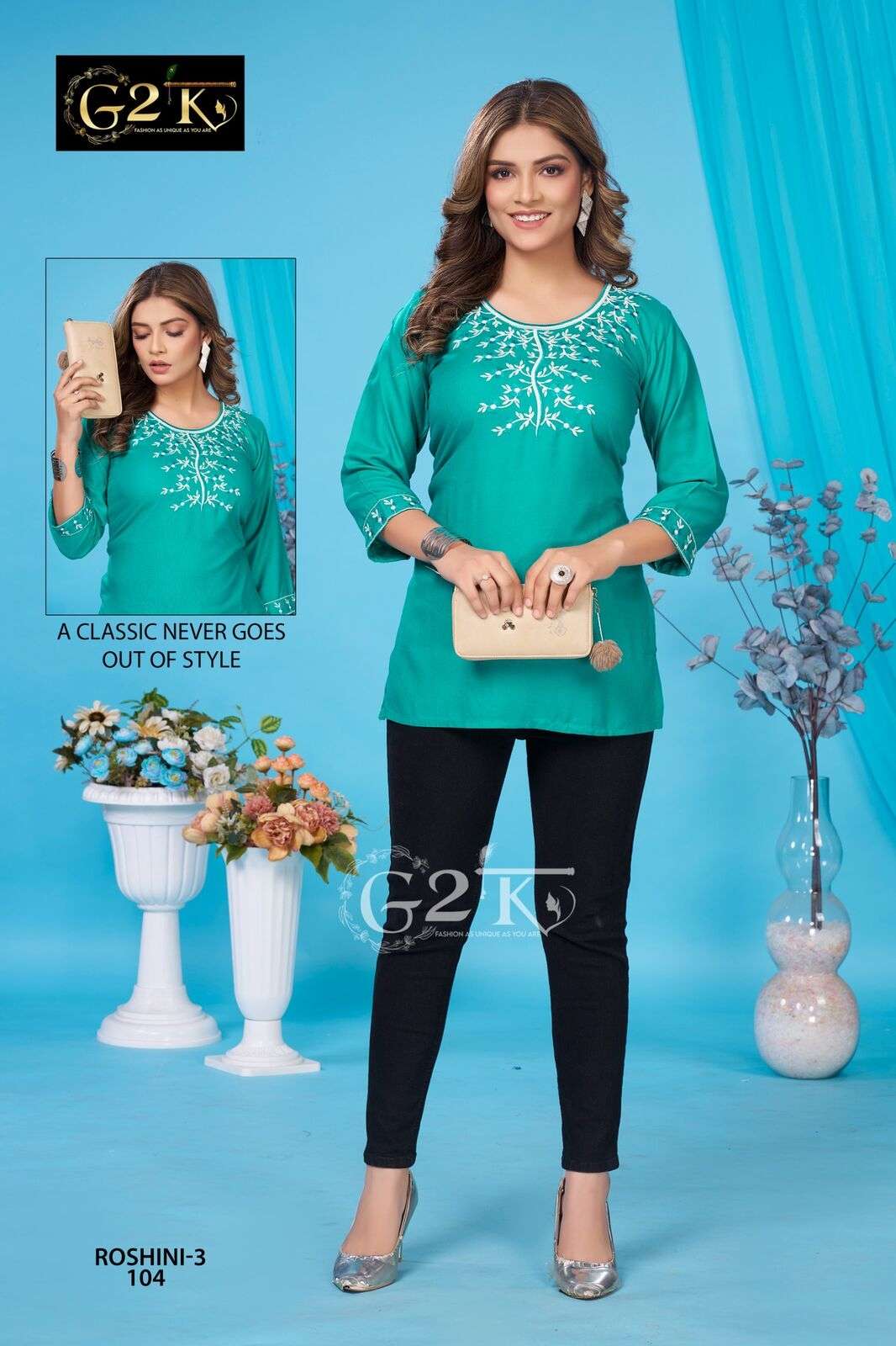 ROSHINI VOL-3 BY G2K IN AMZAING RAYON SHORT TOP WITH EMBROIDERY WORK 