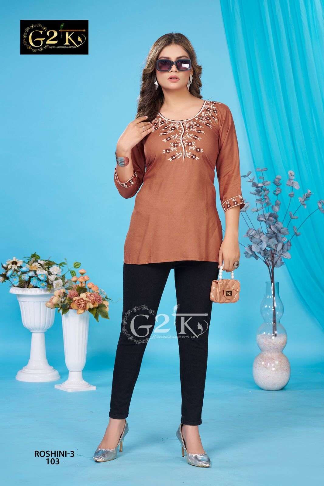 ROSHINI VOL-3 BY G2K IN AMZAING RAYON SHORT TOP WITH EMBROIDERY WORK 