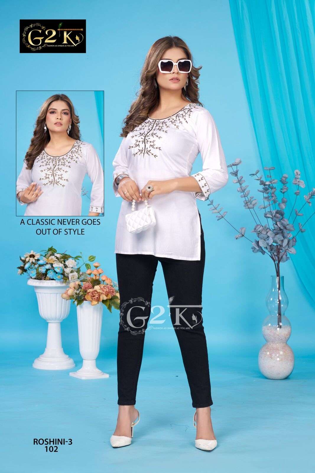 ROSHINI VOL-3 BY G2K IN AMZAING RAYON SHORT TOP WITH EMBROIDERY WORK 