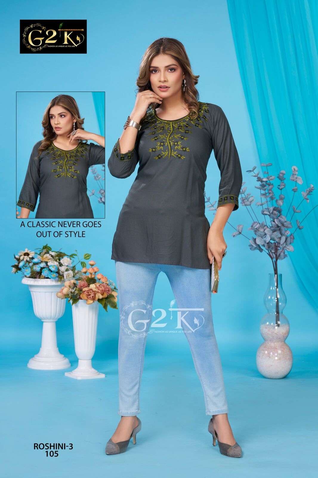 ROSHINI VOL-3 BY G2K IN AMZAING RAYON SHORT TOP WITH EMBROIDERY WORK 