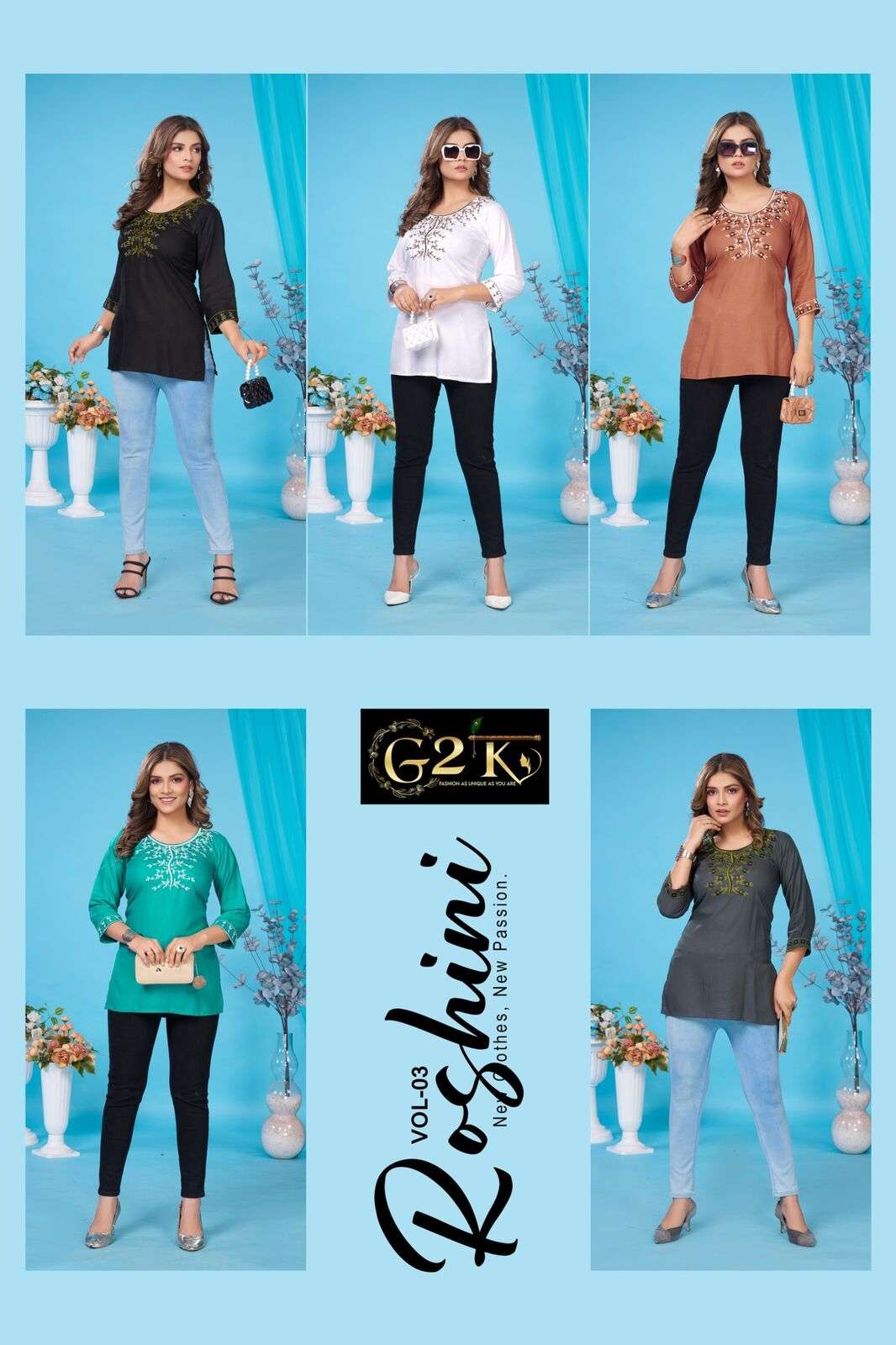 ROSHINI VOL-3 BY G2K IN AMZAING RAYON SHORT TOP WITH EMBROIDERY WORK 