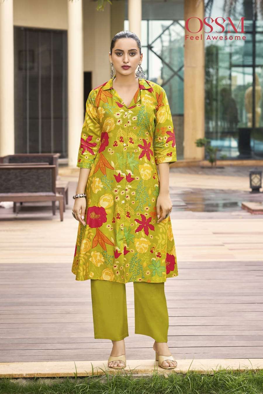 ROSY BY OSSM IN VETICAN DISCHARGE PRINT A LINE KURTI PANT WITH POCKET 