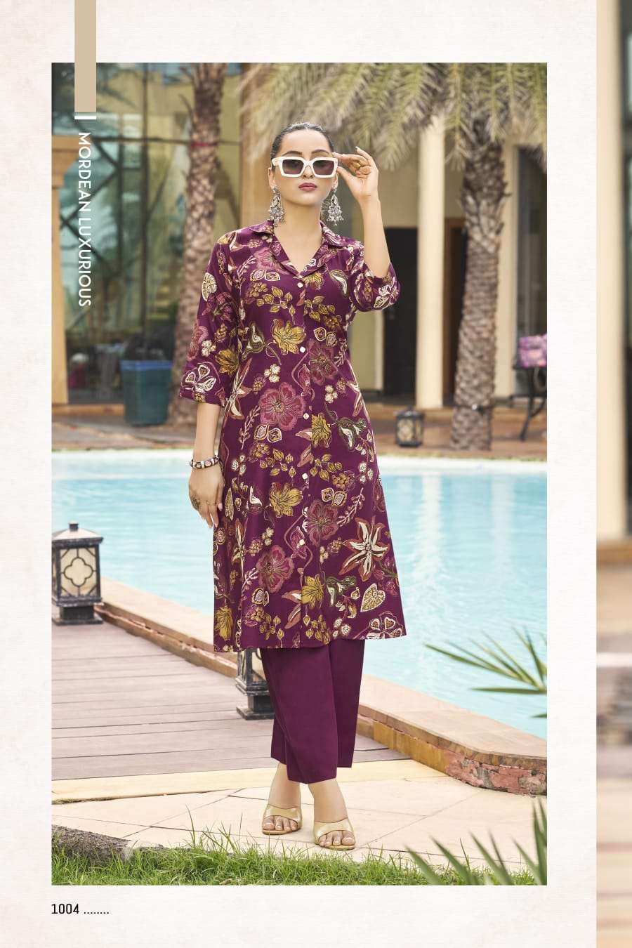 ROSY BY OSSM IN VETICAN DISCHARGE PRINT A LINE KURTI PANT WITH POCKET 
