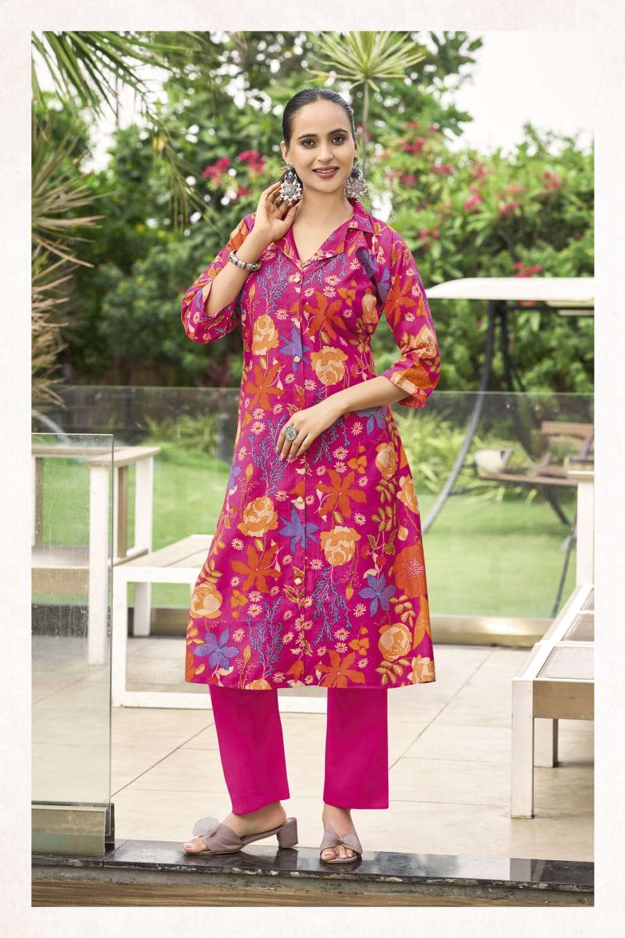 ROSY BY OSSM IN VETICAN DISCHARGE PRINT A LINE KURTI PANT WITH POCKET 