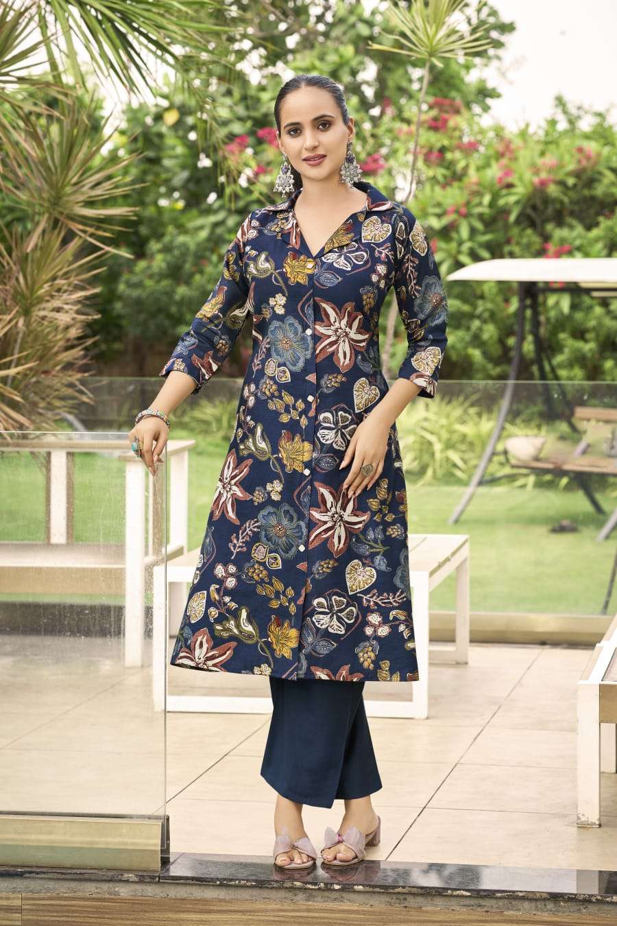 ROSY BY OSSM IN VETICAN DISCHARGE PRINT A LINE KURTI PANT WITH POCKET 