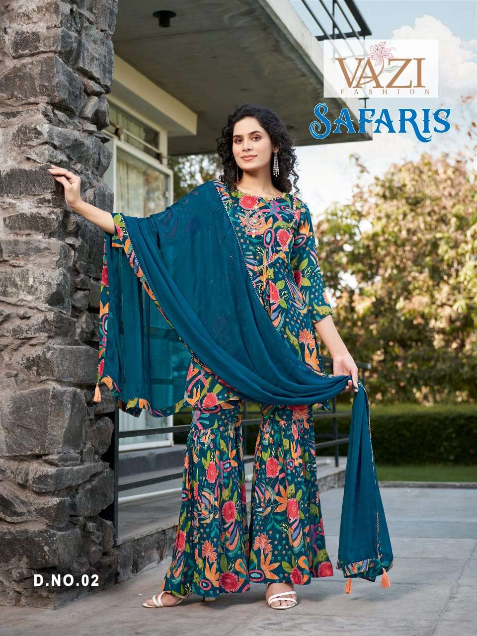SAFARIS  D.NO:-02 BY VAZI FASHION IN FANCY VISCOSE CHINON CHIFFON WITH HANDWORK