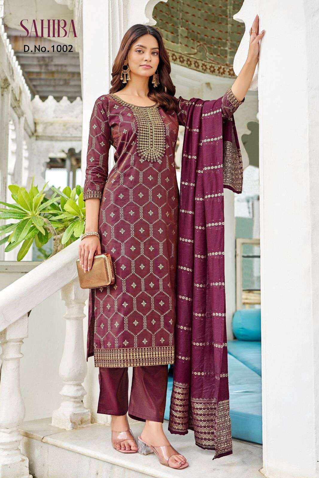 SAHIBA BY TEXOFAB IN  PURE VISCOSE SIMMER ROMAN WITH EMBROIDERY & FOIL PRINT