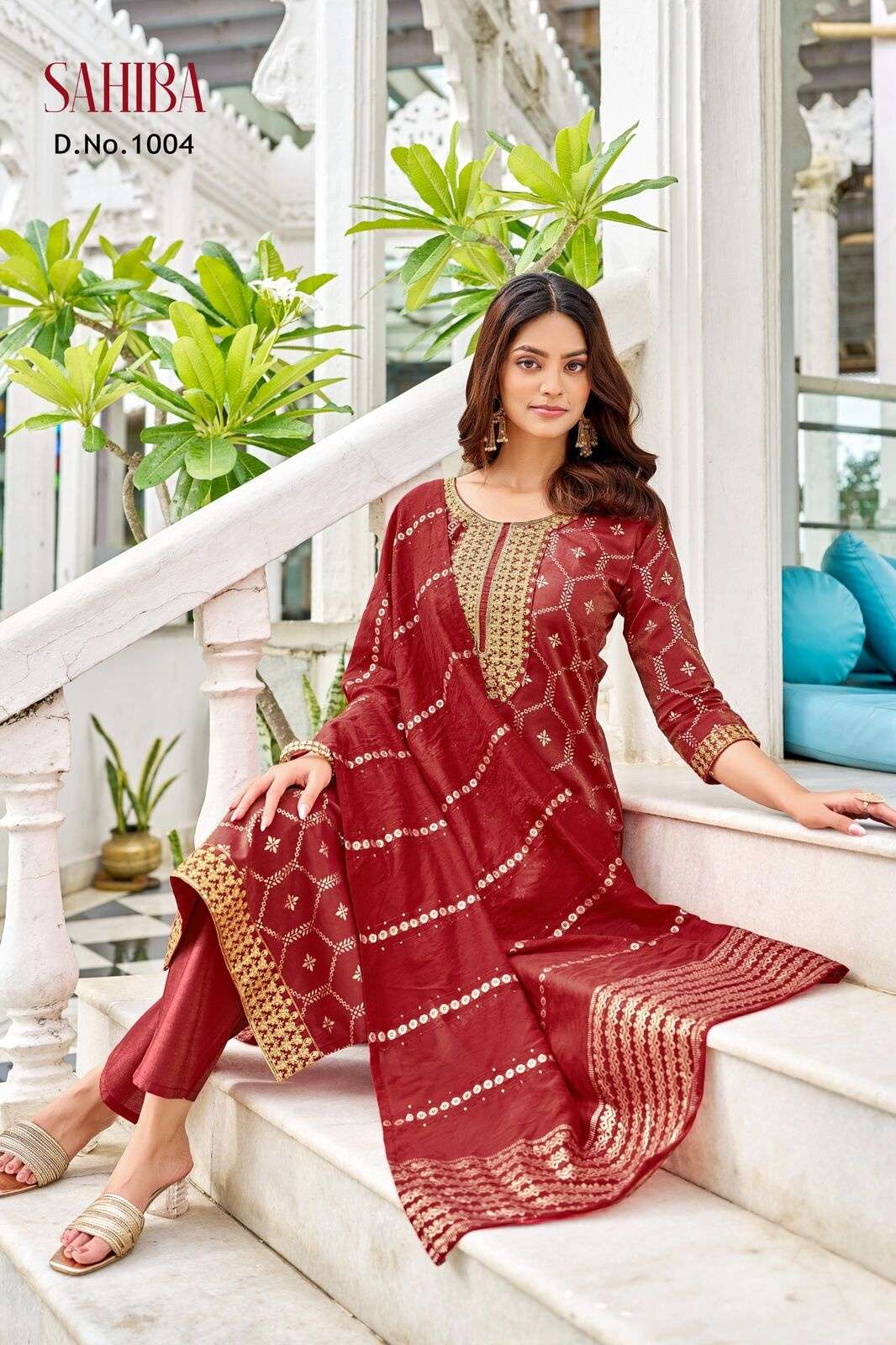 SAHIBA BY TEXOFAB IN  PURE VISCOSE SIMMER ROMAN WITH EMBROIDERY & FOIL PRINT