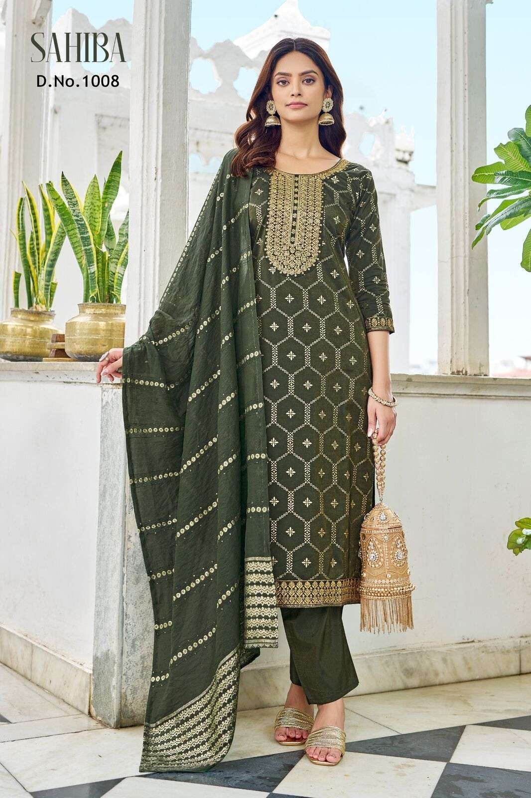 SAHIBA BY TEXOFAB IN  PURE VISCOSE SIMMER ROMAN WITH EMBROIDERY & FOIL PRINT
