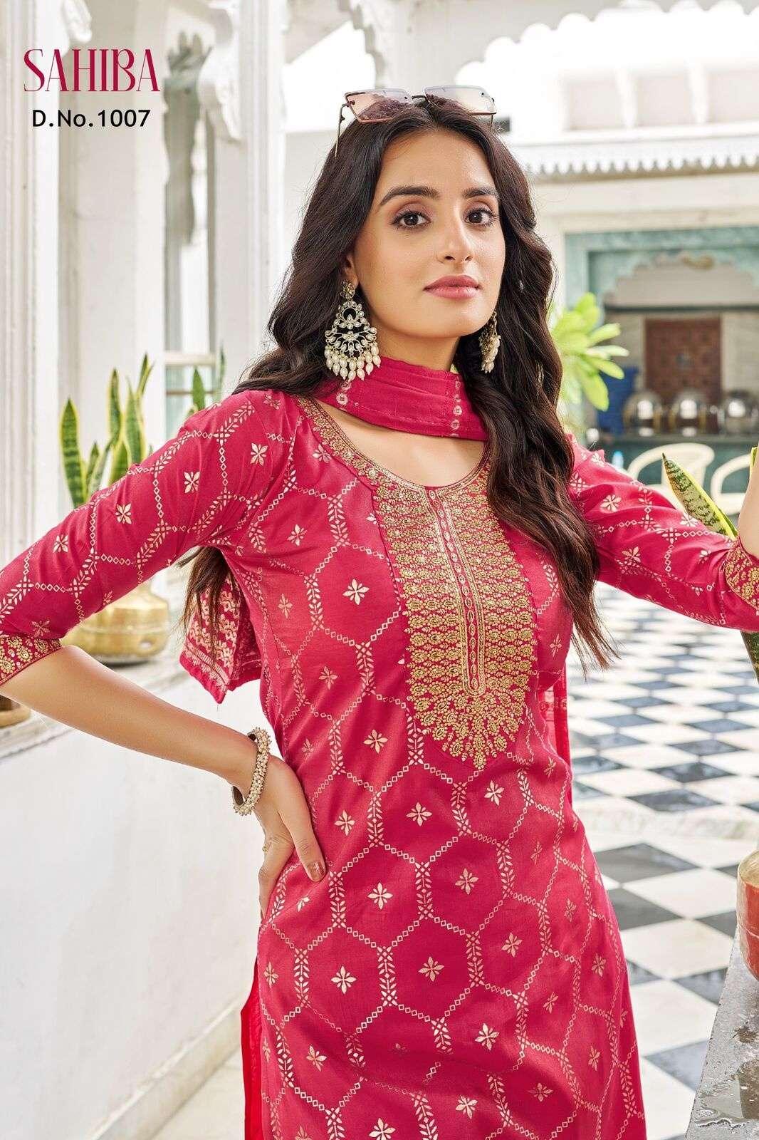 SAHIBA BY TEXOFAB IN  PURE VISCOSE SIMMER ROMAN WITH EMBROIDERY & FOIL PRINT