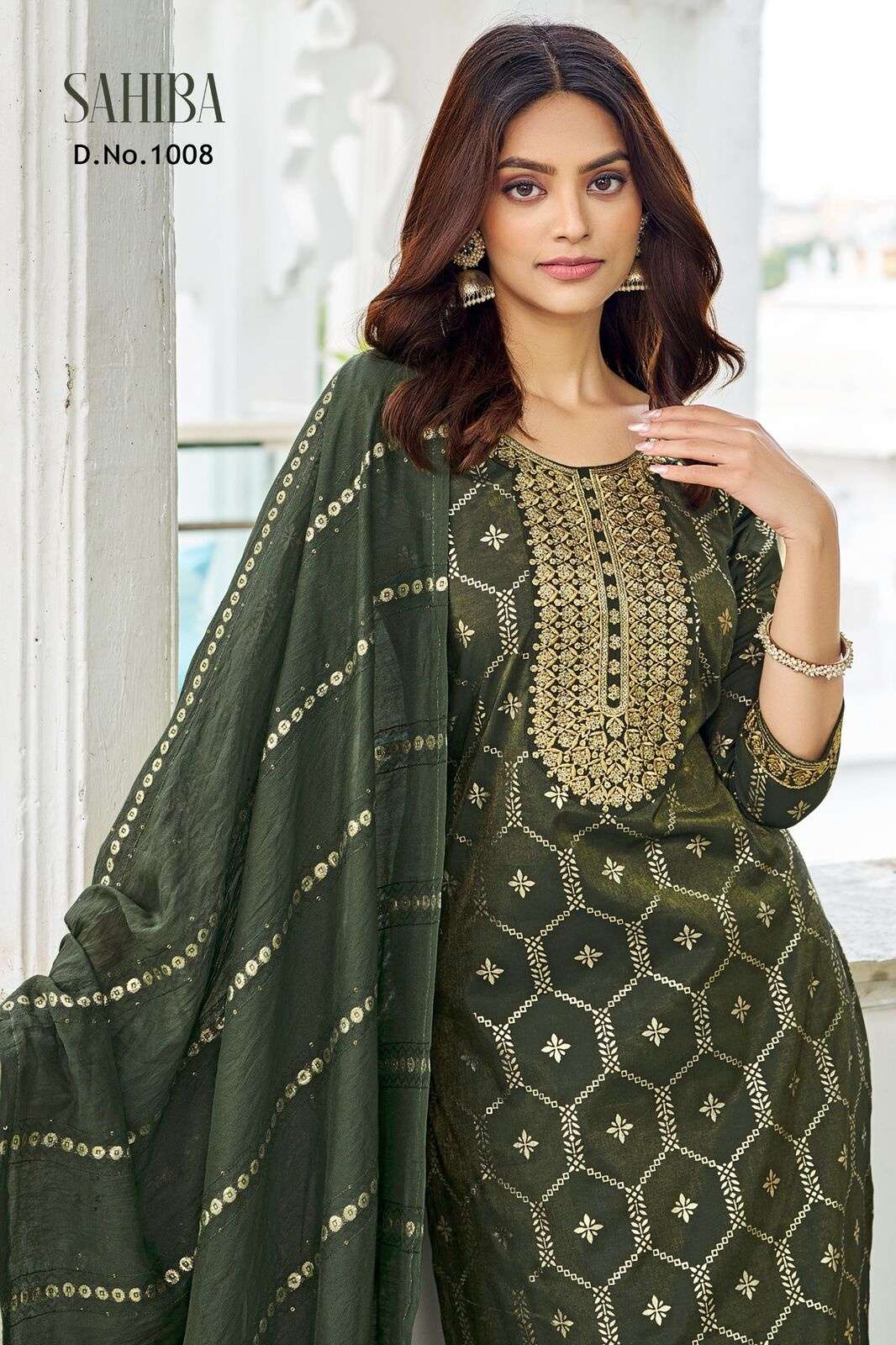 SAHIBA BY TEXOFAB IN  PURE VISCOSE SIMMER ROMAN WITH EMBROIDERY & FOIL PRINT