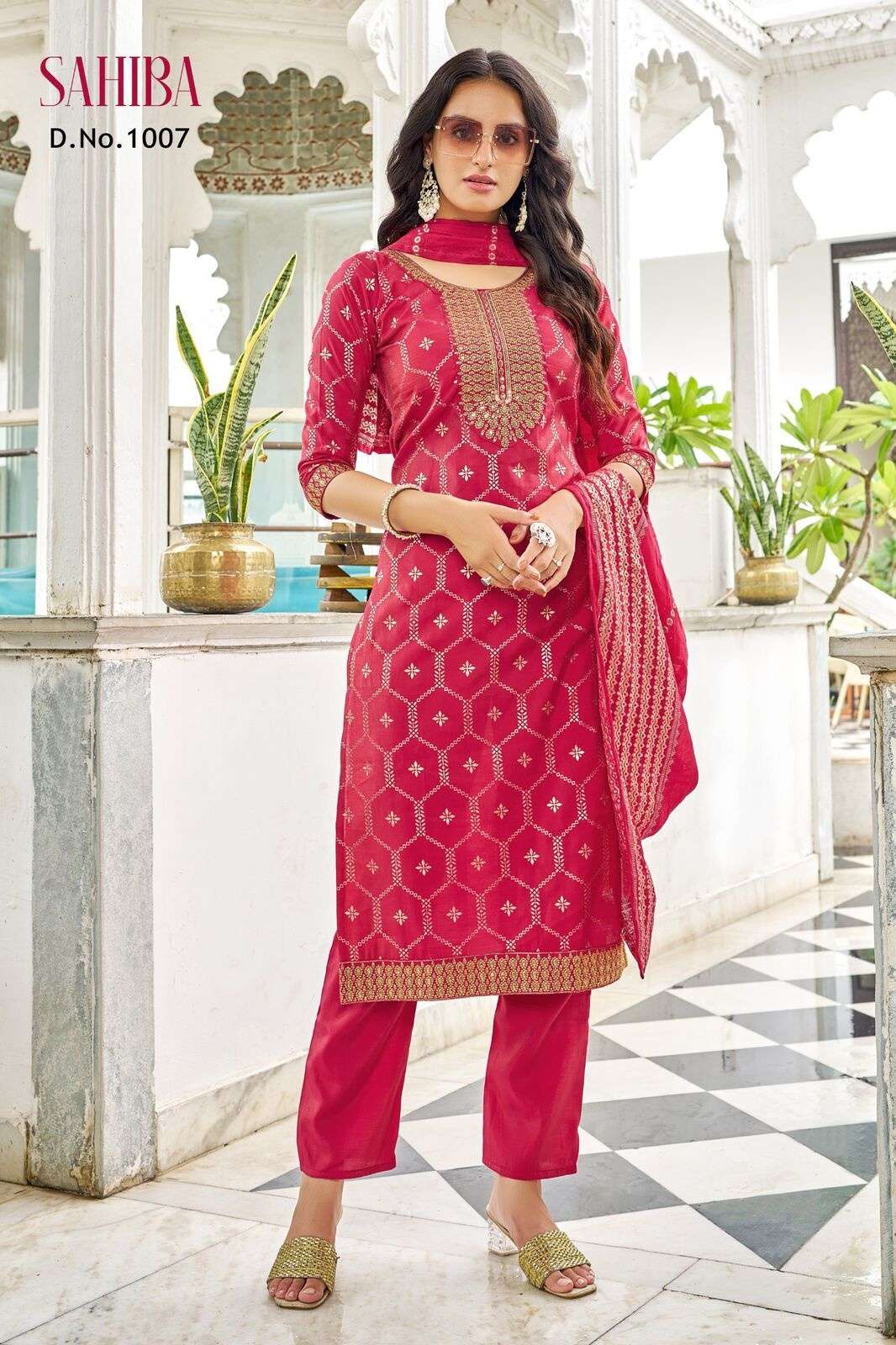 SAHIBA BY TEXOFAB IN  PURE VISCOSE SIMMER ROMAN WITH EMBROIDERY & FOIL PRINT