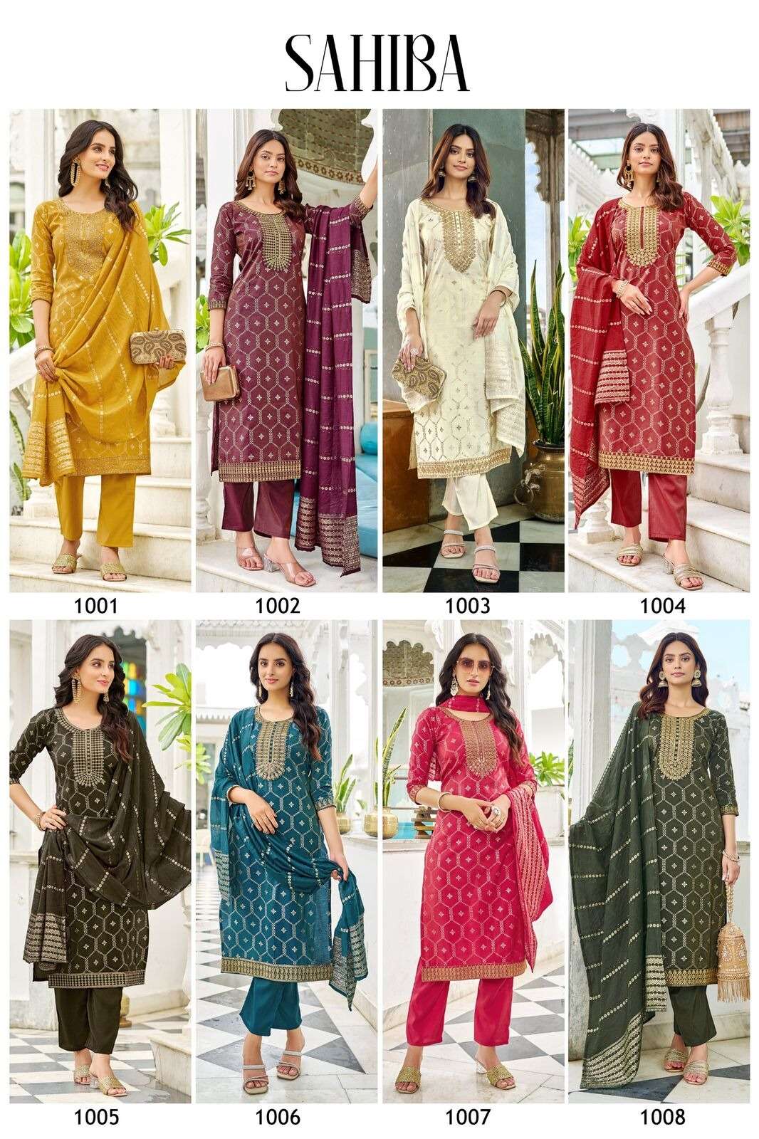 SAHIBA BY TEXOFAB IN  PURE VISCOSE SIMMER ROMAN WITH EMBROIDERY & FOIL PRINT