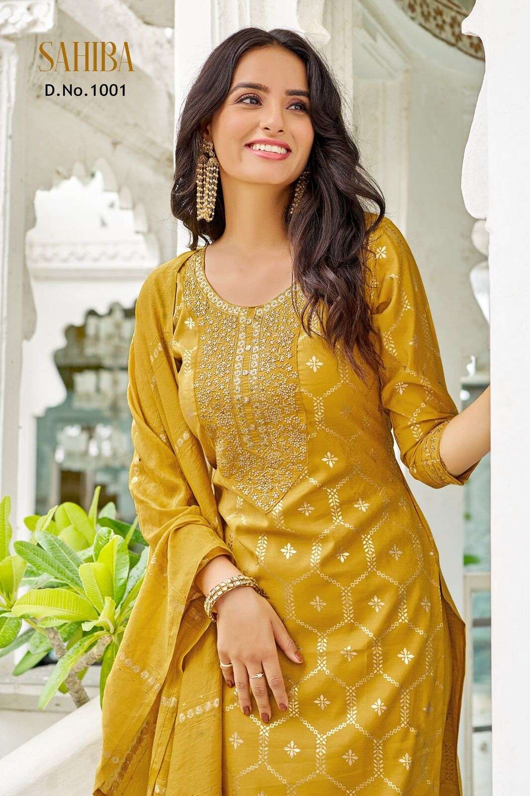 SAHIBA BY TEXOFAB IN  PURE VISCOSE SIMMER ROMAN WITH EMBROIDERY & FOIL PRINT