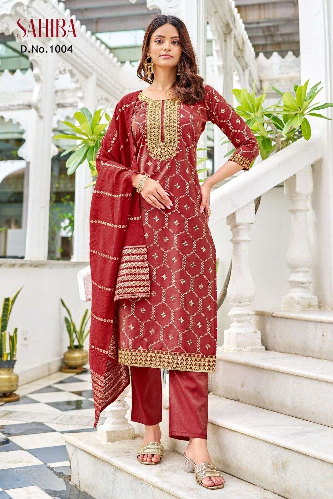SAHIBA BY TEXOFAB IN  PURE VISCOSE SIMMER ROMAN WITH EMBROIDERY & FOIL PRINT