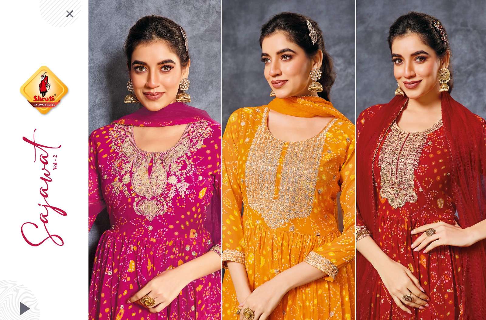 SAJAWAT VOL-2 BY SHRUTI SUITS IN HEAVY QUALITY SOFT GEORGETTE WITH BANDHNI PRINT