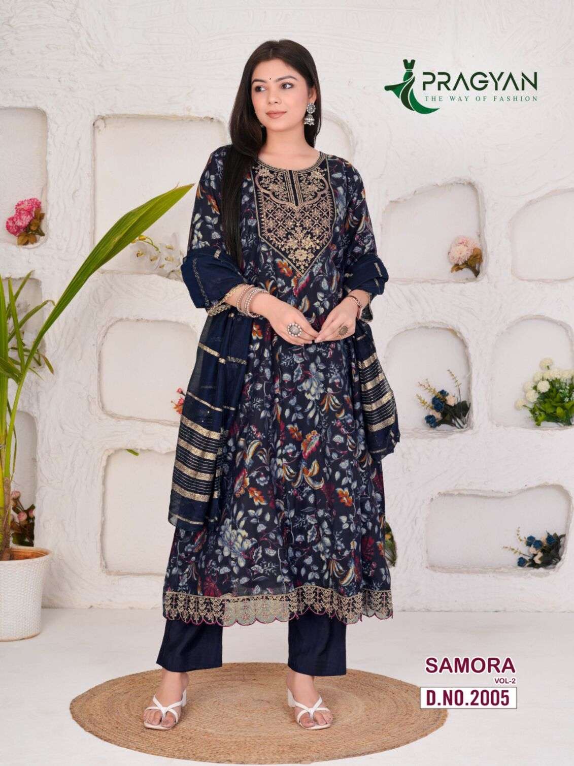 SAMORA VOL-2 BY PRAGYAN IN MODAL CHANDERI SILK WITH FANCY EMBROIDERY WORK ANARKALI TOP 