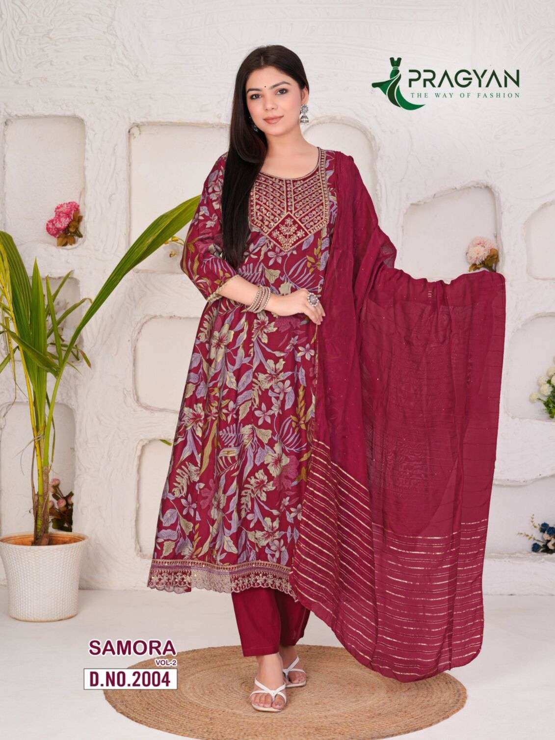 SAMORA VOL-2 BY PRAGYAN IN MODAL CHANDERI SILK WITH FANCY EMBROIDERY WORK ANARKALI TOP 