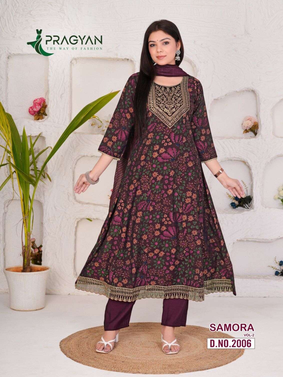 SAMORA VOL-2 BY PRAGYAN IN MODAL CHANDERI SILK WITH FANCY EMBROIDERY WORK ANARKALI TOP 