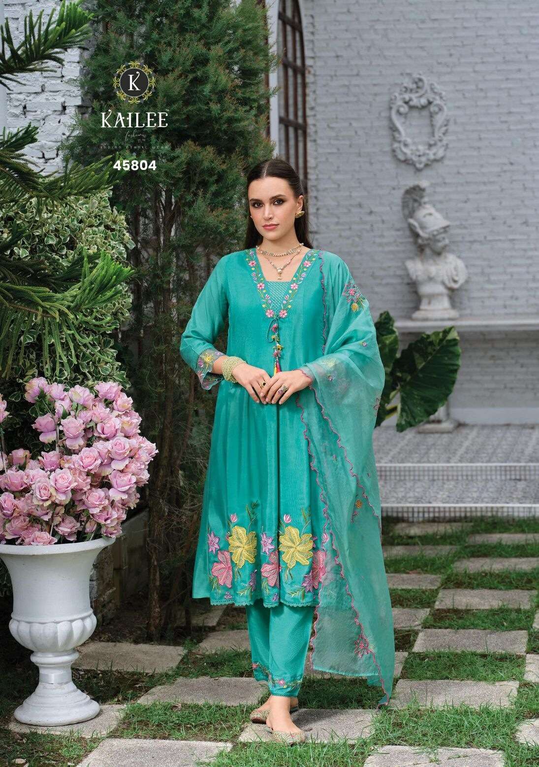 SATRANGI BY KAILEE FASHION IN PURE MUL CHANDERI FANCY FABRICS WITH THERD HAND WORK 