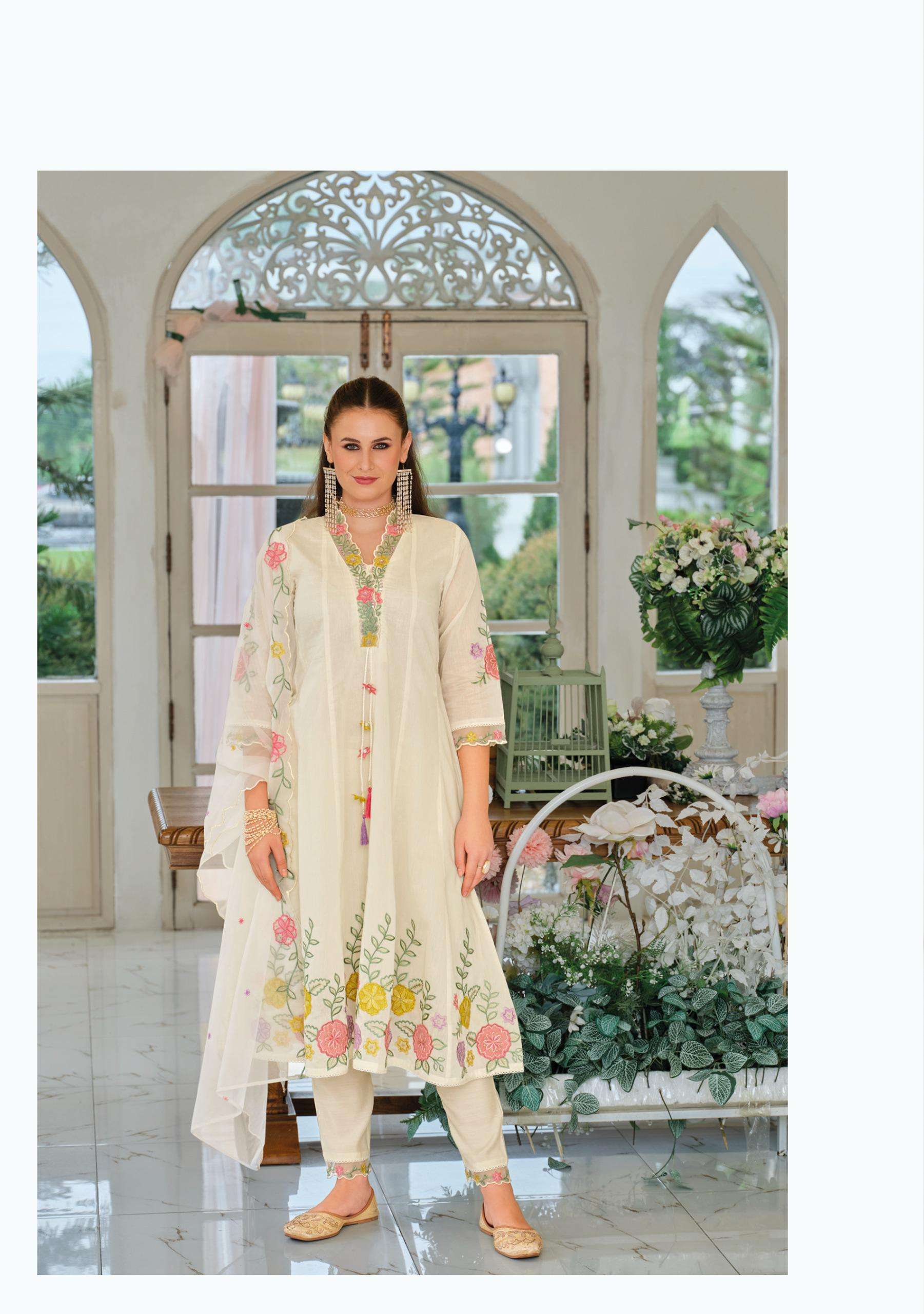 SATRANGI BY KAILEE FASHION IN PURE MUL CHANDERI FANCY FABRICS WITH THERD HAND WORK 