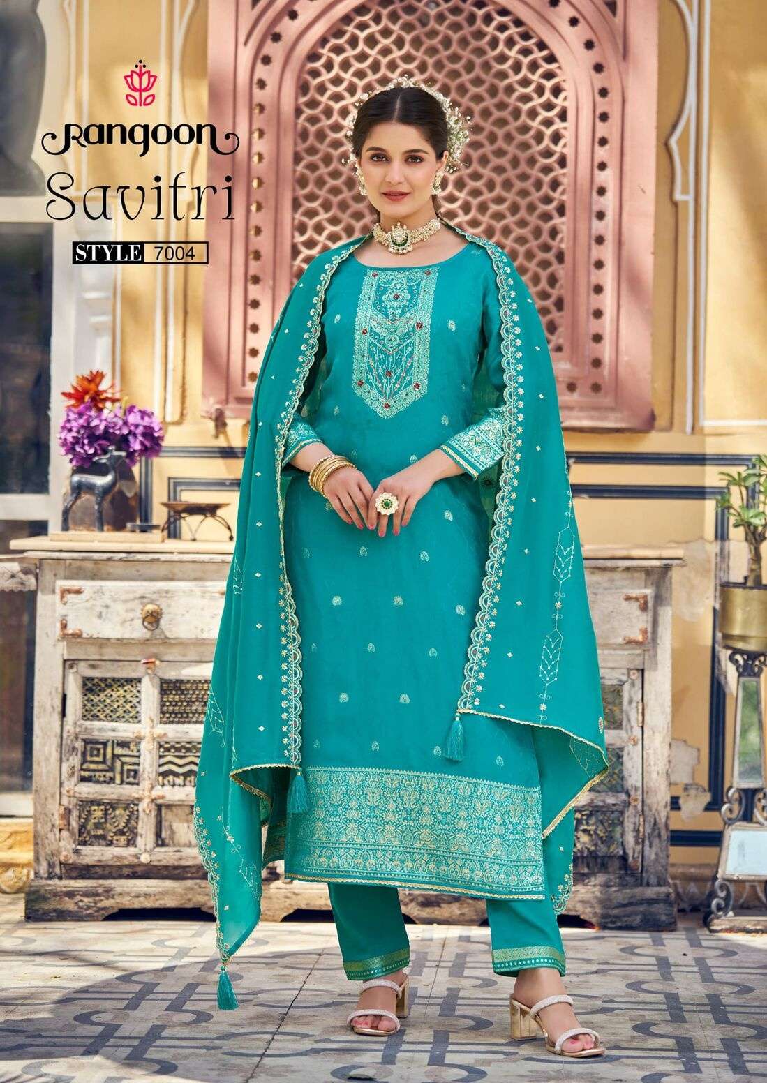 SAVITRI BY RANGOON IN PURE DOLA RUSSIAN JACQUARD WITH KHATLI HAND WORK 