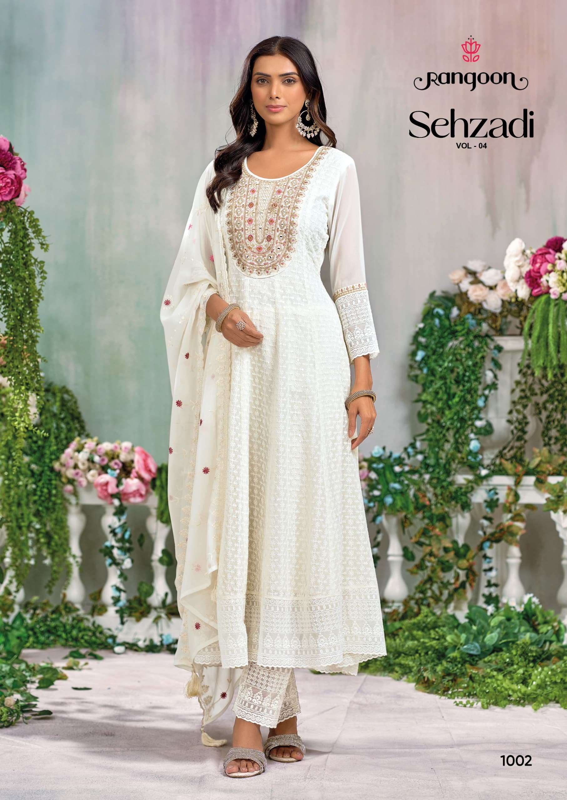 SEHZADI VOL:- 4 BY RANGOO IN SIFLI GEORGATE WITH FANCY NACK HANDWORK ANARKALI STYLE