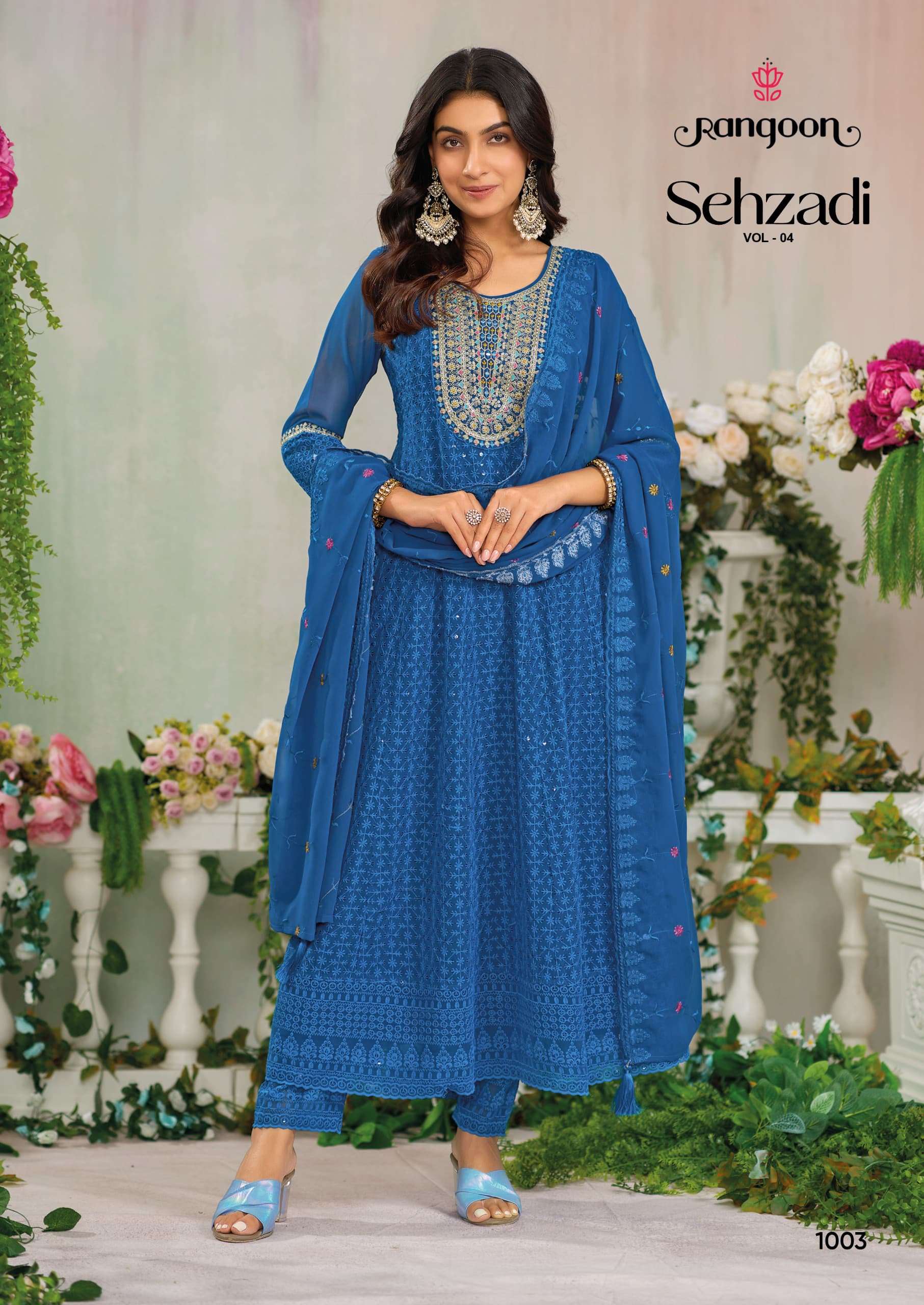 SEHZADI VOL:- 4 BY RANGOO IN SIFLI GEORGATE WITH FANCY NACK HANDWORK ANARKALI STYLE