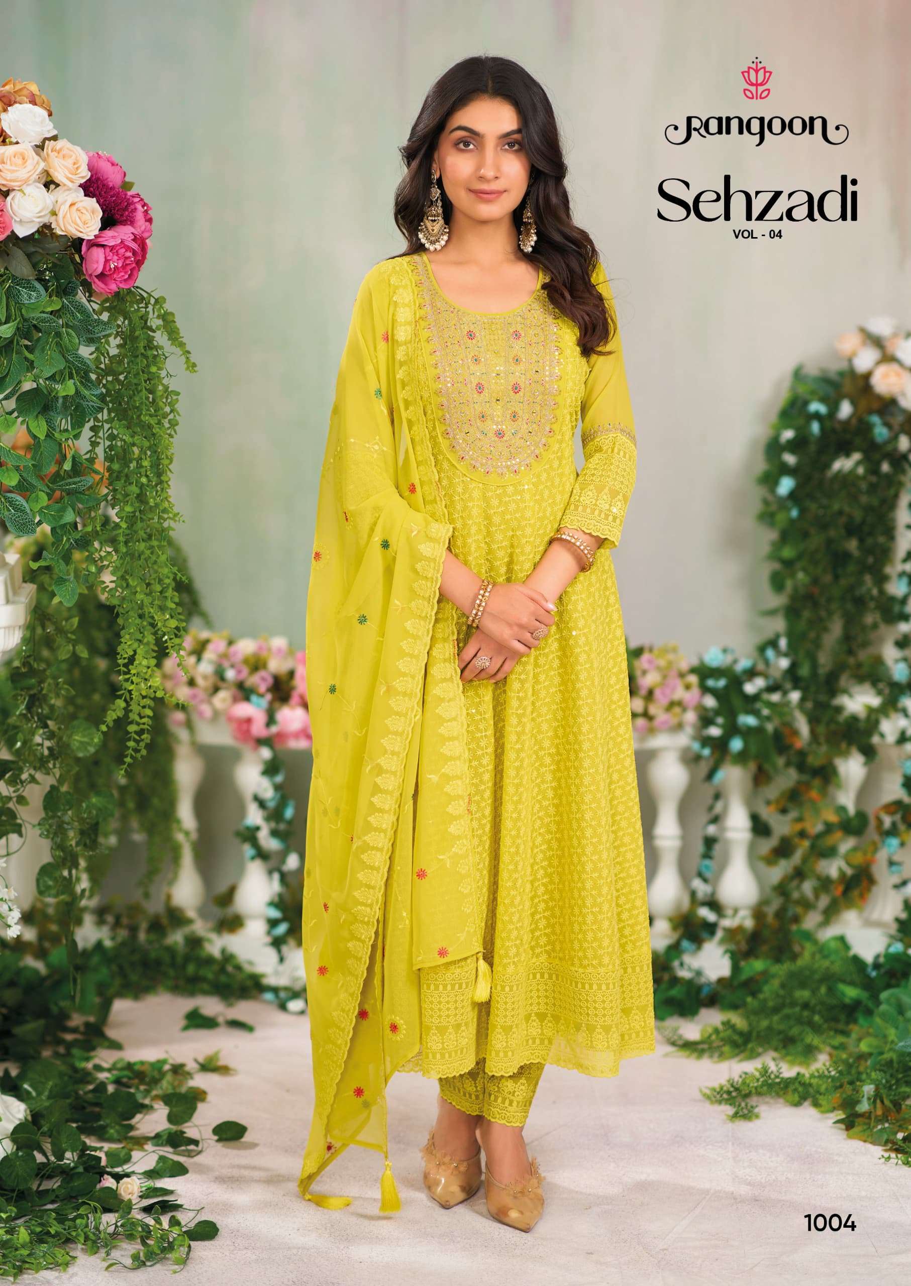 SEHZADI VOL:- 4 BY RANGOO IN SIFLI GEORGATE WITH FANCY NACK HANDWORK ANARKALI STYLE
