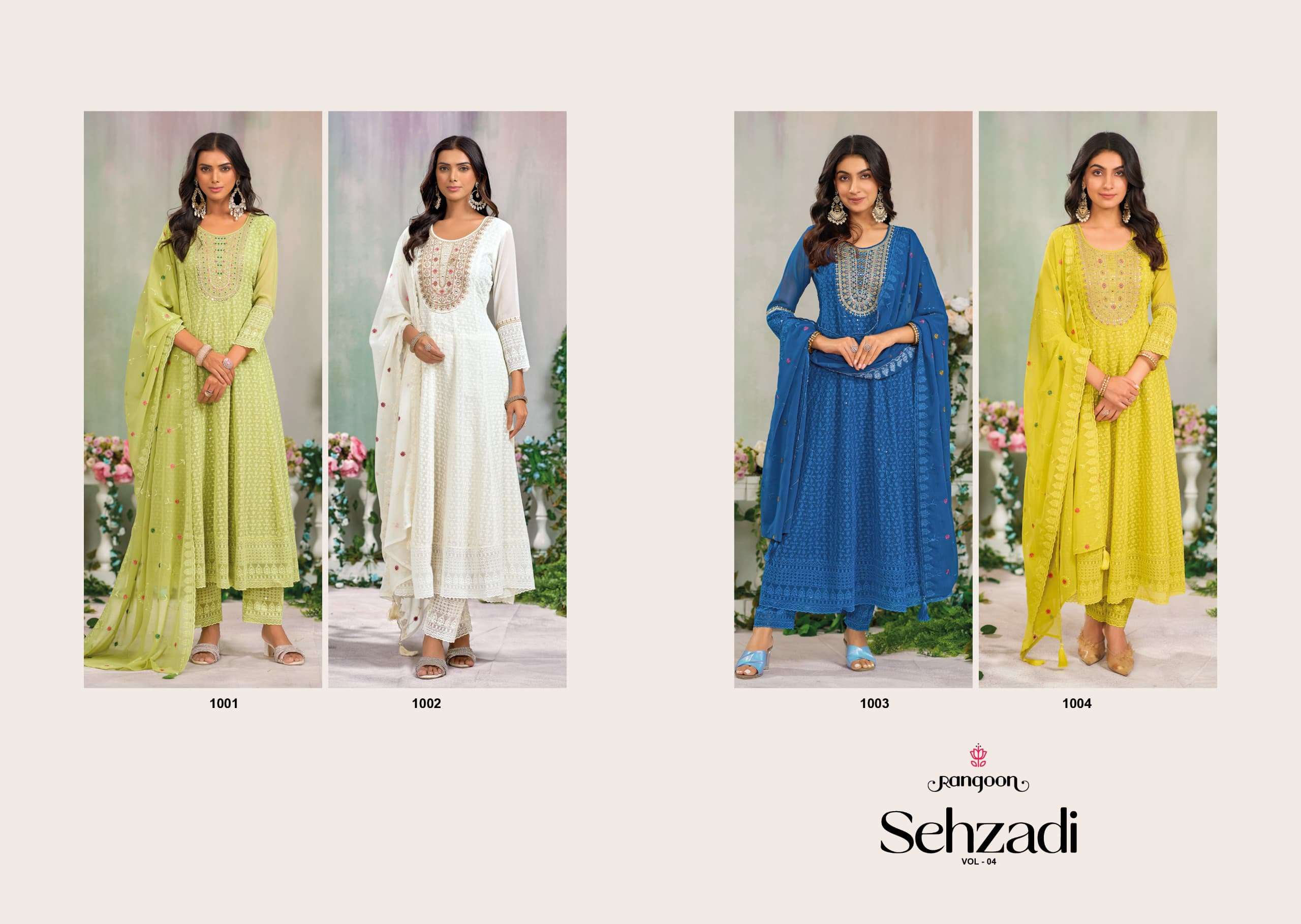SEHZADI VOL:- 4 BY RANGOO IN SIFLI GEORGATE WITH FANCY NACK HANDWORK ANARKALI STYLE